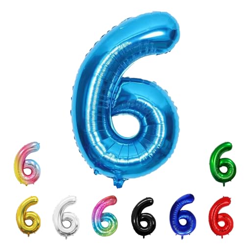 Geburtstags-Zahlenballons XXL-Riesen-Folienballons 40 Zoll – 101 cm Luftballons Geburtstag Jungen Mädchen Babyparty Geburtstagsdekorationen Jubiläumsparty-Dekorationen (hellblau, 6) von lxmydm