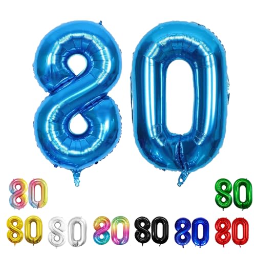Geburtstags-Zahlenballons XXL-Riesen-Folienballons 40 Zoll – 101 cm Luftballons Geburtstag Jungen Mädchen Babyparty Geburtstagsdekorationen Jubiläumsparty-Dekorationen (hellblau, 80) von lxmydm