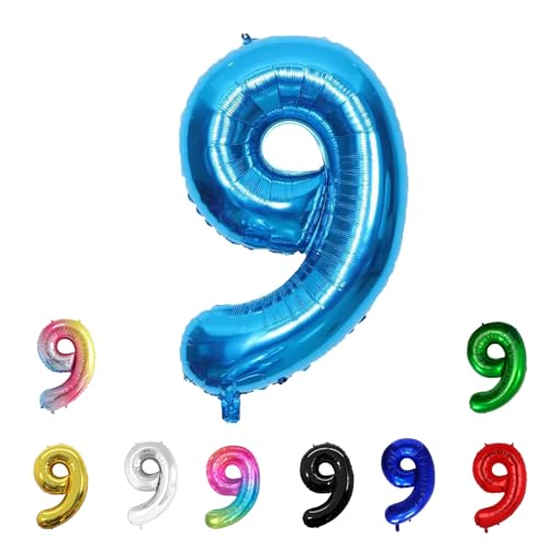 Geburtstags-Zahlenballons XXL-Riesen-Folienballons 40 Zoll – 101 cm Luftballons Geburtstag Jungen Mädchen Babyparty Geburtstagsdekorationen Jubiläumsparty-Dekorationen (hellblau, 9) von lxmydm
