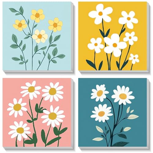 lxmydm Malen Nach Zahlen Erwachsene Blume,4 Stück DIY Ölgemälde Leinwand Set mit 6 Pinsel und Acrylpigment für Kinder Anfänger und Anfänger,Home Deko Geschenk - 20 x 20 cm (Ohne Rahmen) von lxmydm