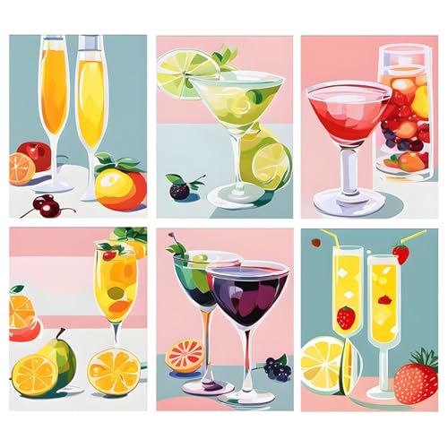 lxmydm Malen nach Zahlen Cocktailglas für Erwachsene 6-teiliges digitales Ölgemälde mit 2 Pinselsätzen und einem kompletten Satz Acrylfarben für jeden geeignet als Geschenk 20x30 von lxmydm