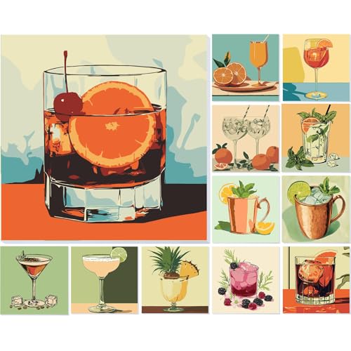 lxmydm Malen nach Zahlen Erwachsene Cocktailgläser 12-teiliges Set DIY Weingläser Digitales Ölgemälde-Set mit 4 Pinselsätzen 1 komplettes Set Polypropylenfarben für jeden geeignet als Geschenk 20X20 von lxmydm