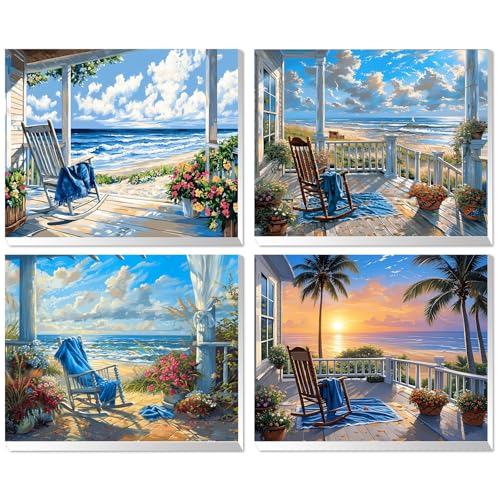 lxmydm Malen nach Zahlen Erwachsene Strand DIY 4-teiliges digitales Malset ，HD knitterfreie Leinwand, hochwertige Polypropylenfarbe für jeden geeignet als Geschenk 20x30 von lxmydm