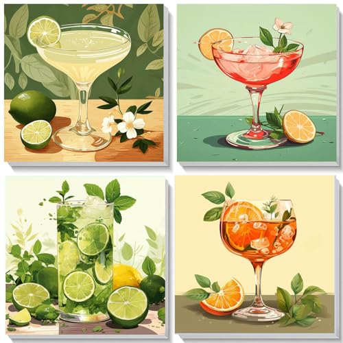 lxmydm Malen nach Zahlen erwachsene Cocktailglas DIY digitales Ölgemälde 4-teiliges Set mit Premium-Pinseln HD-Leinwand Polypropylenfarbe als Geschenk 20 x 20 von lxmydm
