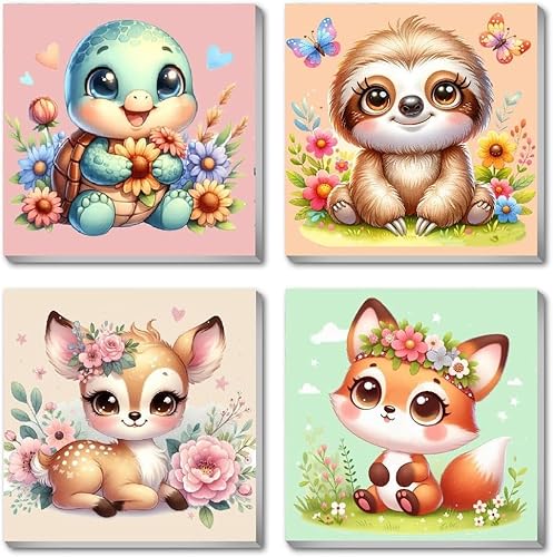 lxmydm Malen nach Zahlen für Kinder – 4er-Set Tiermotive für Mädchen und Jungen ab 5-12 Jahren, Bunte Leinwand mit Acrylfarben, DIY-Ölgemälde-Set zur Deko, 20x20 cm (Schildkröten) von lxmydm