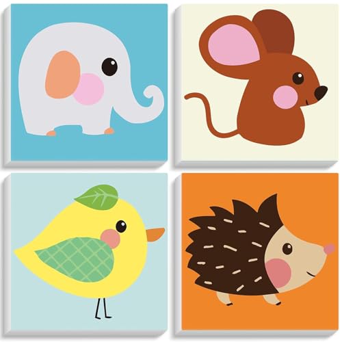 lxmydm Malen nach Zahlen für Kinder – 4er-Set Tiermotive für Mädchen und Jungen ab 5-12 Jahren, Bunte Leinwand mit Acrylfarben, DIY-Ölgemälde-Set zur Deko, 20x20 cm (elefant) von lxmydm