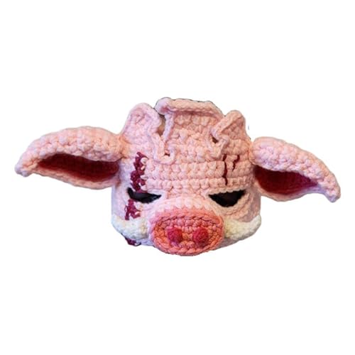 lxuebaix Halloween-Kopfbedeckung für Damen und Herren, Erwachsene, 3D-Schweinkopf, gestrickte Kopfmaske, handgefertigte Gesichtsmaske, Häkelkopfbedeckung für Partys von lxuebaix