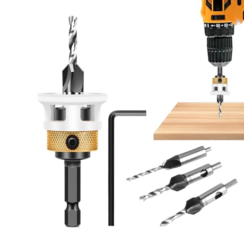 lyanny Counter -Spüle -Bohrer -Bits für Holzbearbeitung, Countersink -Bohrbitset | 4x verjüngte Bohrbits mit niedriger Reibungstiefe Stop | 1/4 Zoll Hex Shank Tool für Holzbearbeitungsprojekte von lyanny