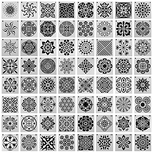 64 Stück (90 mm x 90 mm) Malschablonen, lyfLux Mandala Dot Schablone für künstlerische Kreation, Wandbilder, Bücher, Stoffe, DIY künstlerische Kreation, wiederverwendbar von lyfLux