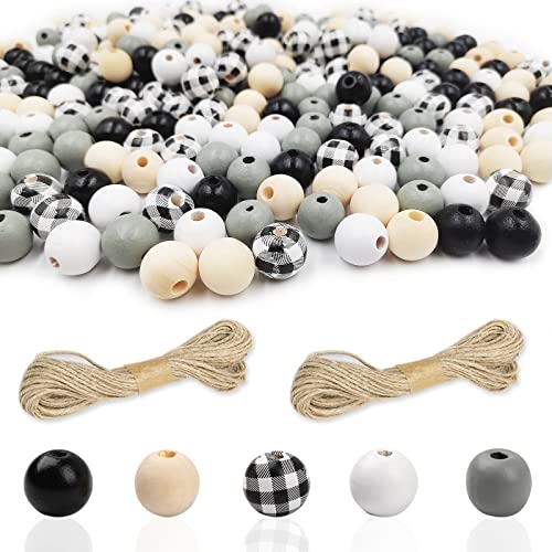 lyfLux 300 Stück 16 mm Bastelholzperlen und 20 m Hanfseil, vier Jahreszeiten DIY Holzperlen, Bastelbedarf, schwarz, weiß, grau, kariert, reine Holzfarbe, fünf Farben lyfLux 300 Stück 16 mm Bastelholzperlen und 20 m Hanfseil, vier Jahreszeiten DIY Holzperlen, Bastelbedarf, schwarz, weiß, grau, kariert, reine Holzfarbe, fünf Farben von lyfLux