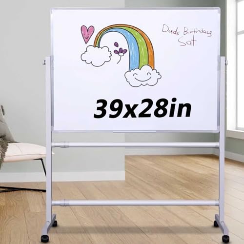 Lylunnamsp Großes Whiteboard zum Rollen, doppelseitig, mobil, wendbar, magnetisch, trocken abwischbar, Staffelei auf Rollen, für Klassenzimmer, Büro, Zuhause, Schule, 70 x 100 cm von lylunnamsp