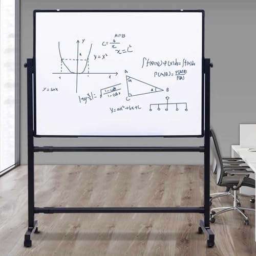 Lylunnamsp Trocken abwischbare Tafel, magnetisches Whiteboard, Stehstaffelei auf Rädern, doppelseitige Whiteboard-Staffelei, schwarzer Aluminiumrahmen, für Büro, Zuhause und Schule, 70 x 100 cm von lylunnamsp