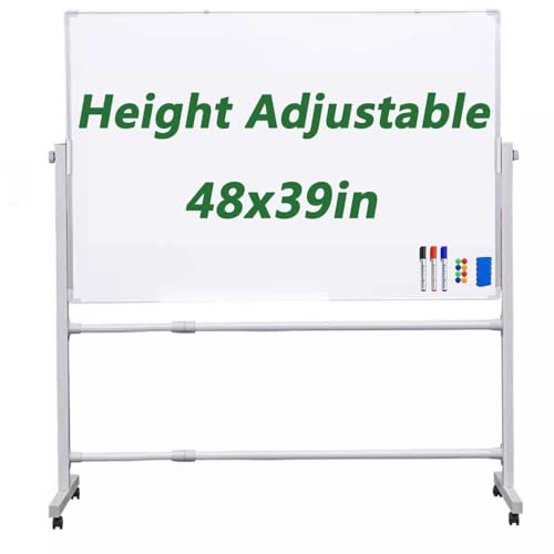 Lylunnamsp Whiteboard, trocken abwischbar, höhenverstellbar, große stehende Staffelei auf Rädern, mobiles, doppelseitiges, magnetisches Rollbrett für Büro, Zuhause, Klassenzimmer, Schule, 100 x 120 cm von lylunnamsp