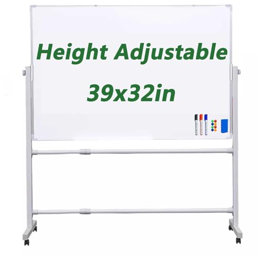 Lylunnamsp Whiteboard, trocken abwischbar, höhenverstellbar, große stehende Staffelei auf Rädern, mobiles, doppelseitiges, magnetisches Rollbrett für Büro, Zuhause, Klassenzimmer, Schule, 80 x 100 cm von lylunnamsp