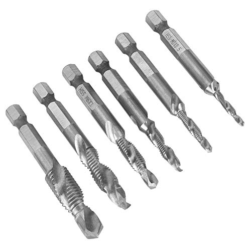 Sechskantschaftbohrer, 6 Stück Schnellarbeitsstahl 6,35 Mm Sechskantschaft-Gewindebohrer-Bit-Verbindungsgewindebohrer M3 M4 M5 M6 M8 M10 (Metrisches Silber 4341 6-teiliges Set) von lyrlody