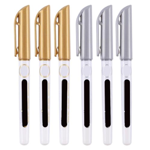 lyrlody 6 Pack -Metallic -Marker -Stifte, 0,7 Mm Feiner Tipp Acrylfarbenmarkierungen Gold Silberharz Zeichnung für Kalligraphie -Schriftzeichen (Gold+Silber) von lyrlody
