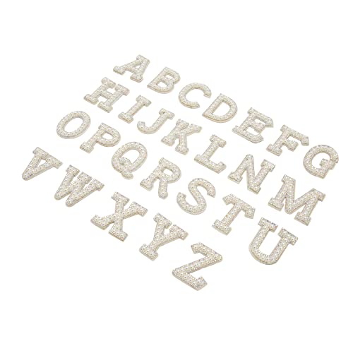 lyrlody Alphabet -Eisen auf Flecken, 26 PCs Selbstklebende Kunstperle und Glänzende Strassflecken mit Klassischen Buchstaben Verschönert von lyrlody
