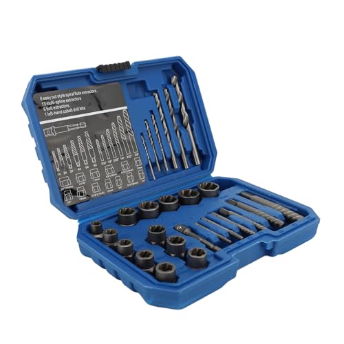 lyrlody Nuss -Extraktor -Set, 26pcs 40CR Spiralschrauben Remover -Kit mit Linker Handbohrer für Verrostete Sechskantschrauben Beschädigte Muttern von lyrlody