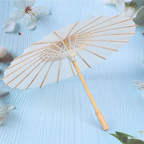lyrlody Weißes Handwerkspapier Regenschirm, Handgefertigter Fotografie -Requisiten der Chinesischen Stil mit Festem Holzgriff Zum Malen Verschiedener Muster (Durchmesser beträgt ca. 39,5 cm) von lyrlody