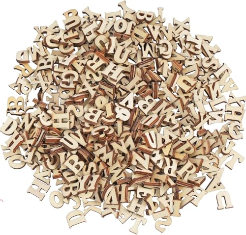 lyualma 416 Stück Holzbuchstaben Klein 15MM Buchstaben aus Holz Großbuchstaben(A-Z) Unbearbeitete Holzbuchstaben Set für DIY Kunsthandwerk Party Dekoration von lyualma