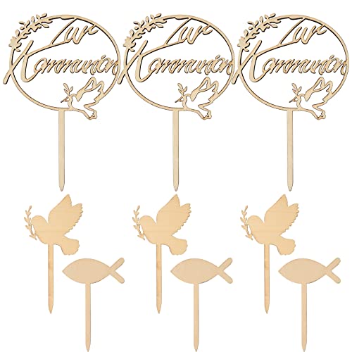 Kommunion Tortendeko, 3 Stk Erstkommunion Cake Toppers & 6 Stk Holz Fische/Taube Tischdeko, Taufe Cupacake Toppers für Konfirmation Kommunion Hochzeitstorte Tortenstecker Deko Junge Mädchen Kommunion Tortendeko, 3 Stk Erstkommunion Cake Toppers & 6 Stk Holz Fische/Taube Tischdeko, Taufe Cupacake Toppers für Konfirmation Kommunion Hochzeitstorte Tortenstecker Deko Junge Mädchen von lzijun