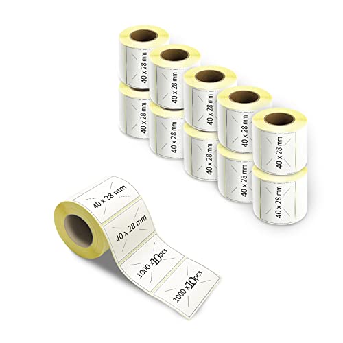 40 × 28 mm Thermo-Etiketten, 10.000 Stück, selbstklebende Etiketten, Thermoetiketten, leere Mehrzweck-Aufkleber für Büro, Anzeige von m MU