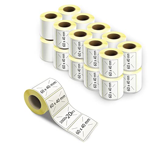 60 × 40 mm Thermo-Etiketten, 20.000 Stück, selbstklebende Etiketten, Thermo-Etiketten, leere Mehrzweck-Aufkleber für Büro, Anzeige von m MU