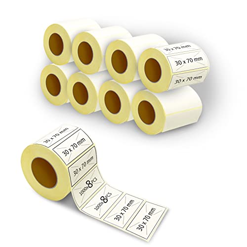 m MU Etiketten Selbstklebend, 70×30MM, 8 Rolle Pack Etikett x 1000 St. Je Rolle = 8000 Label, Kompatibel für Etikettendrucker,DHL-UPS-DPD,Adressetiketten Selbstklebend|7×3CM von m MU