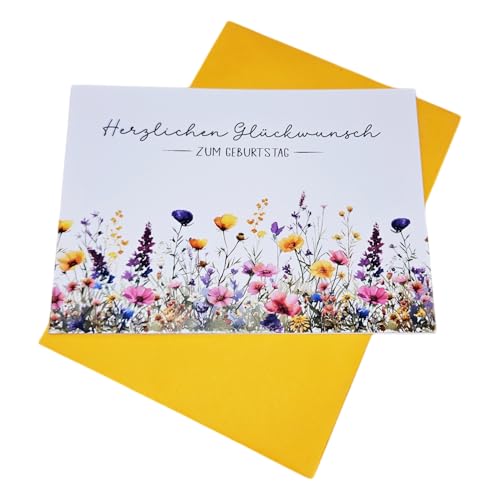 Geburtstagskarten Set mit Blumenwiese und Herzlichen Glückwunsch, DIN A6 10,5 x 14,8 cm, 10 Klappkarten mit gelben Umschlägen Geburtstagskarten Set mit Blumenwiese und Herzlichen Glückwunsch, DIN A6 10,5 x 14,8 cm, 10 Klappkarten mit gelben Umschlägen von m-creativeworld production