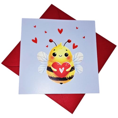 Süße Bienen-Grußkarte mit Herz für Geburtstag, Valentinstag, Muttertag, 12x12 cm, 10er Set mit roten Umschlägen, Klappkarten Süße Bienen-Grußkarte mit Herz für Geburtstag, Valentinstag, Muttertag, 12x12 cm, 10er Set mit roten Umschlägen, Klappkarten von m-creativeworld production