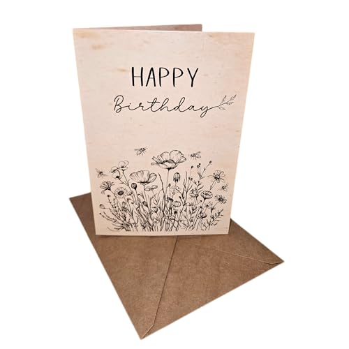 Vintage Geburtstagskarte mit Blumendesign, DIN A6 10,5x14,8 cm, 10er Set mit Kraftpapier-Umschlägen, Klappkarte von m-creativeworld production