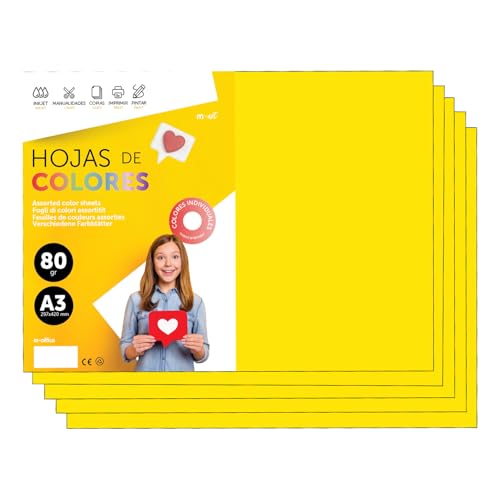 Buntes Papier A3 80g für Drucker & Basteln, Farbige Blätter für Kinder, Kreativprojekte, Karten & Schule M-office (100 Blatt, Gelb Kräftig) von m-office