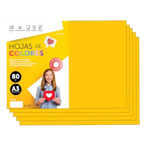 Buntes Papier A3 80g für Drucker & Basteln, Farbige Blätter für Kinder, Kreativprojekte, Karten & Schule M-office (50 Blatt, Gold) von m-office
