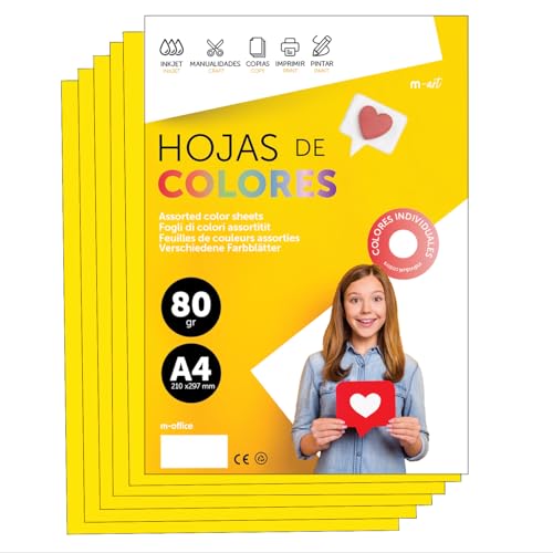 Buntes Papier A4 80g für Drucker & Basteln, Farbige Blätter für Kinder, Kreativprojekte, Karten & Schule M-office (100 Blatt, Starkes Gelb) von m-office