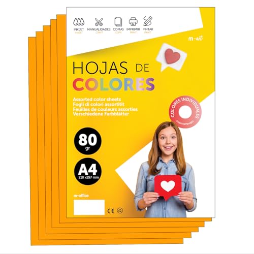 Buntes Papier A4 80g für Drucker & Basteln, Farbige Blätter für Kinder, Kreativprojekte, Karten & Schule M-office (100 Blatt, Hellorange) von m-office