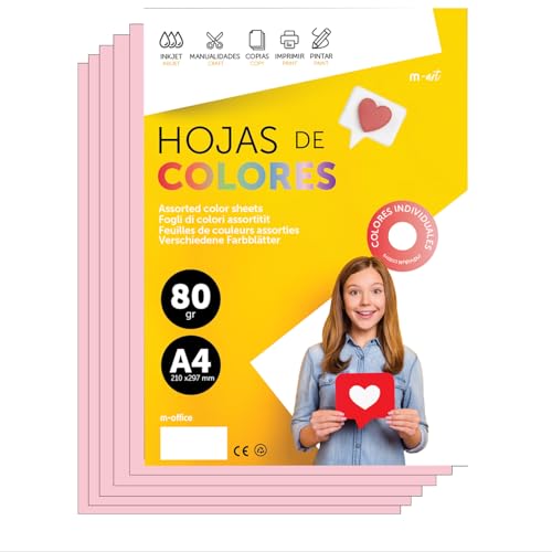 Buntes Papier A4 80g für Drucker & Basteln, Farbige Blätter für Kinder, Kreativprojekte, Karten & Schule M-office (100 Blatt, Rosa Hell) von m-office