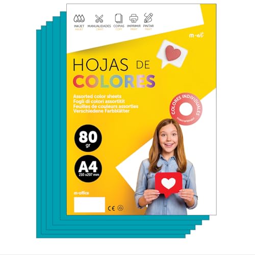Buntes Papier A4 80g für Drucker & Basteln, Farbige Blätter für Kinder, Kreativprojekte, Karten & Schule M-office (100 Blatt, Türkisblau) von m-office