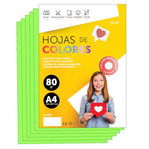 Buntes Papier A4 80g für Drucker & Basteln, Farbige Blätter für Kinder, Kreativprojekte, Karten & Schule M-office (250 Blatt, Neongrün) von m-office
