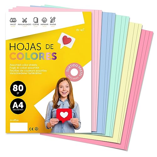 Buntes Papier A4 80g für Drucker & Basteln, Farbige Blätter für Kinder, Kreativprojekte, Karten & Schule M-office (50 Blatt, Pastell Sortiment) von m-office