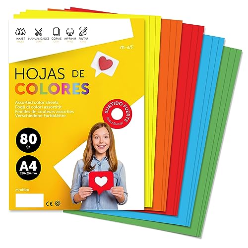 Buntes Papier A4 80g für Drucker & Basteln, Farbige Blätter für Kinder, Kreativprojekte, Karten & Schule M-office (50 Blatt, Starkes Sortiment) von m-office