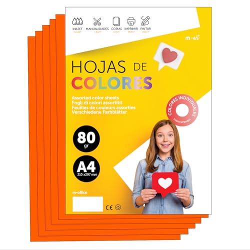 Buntes Papier A4 80g für Drucker & Basteln, Farbige Blätter für Kinder, Kreativprojekte, Karten & Schule M-office (500 Blatt, Neonorange) von m-office