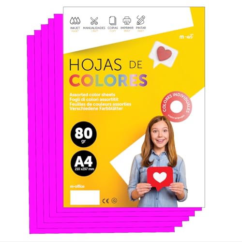 Buntes Papier A4 80g für Drucker & Basteln, Farbige Blätter für Kinder, Kreativprojekte, Karten & Schule M-office (500 Blatt, Neonrosa) von m-office