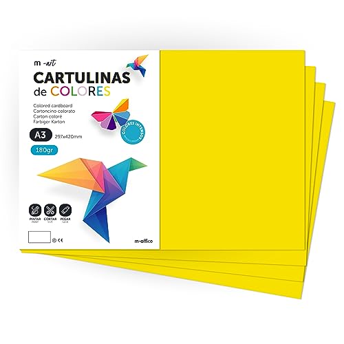 Cartulina de Colores, Cartulina A3, Folios Colores 180gr, Bloc cartulina colores intensos, Ideal para Manualidades, Imprimir tus Documentos y Diseños Creativos · m-office (100 Hojas, Amarillo Fuerte) von m-office