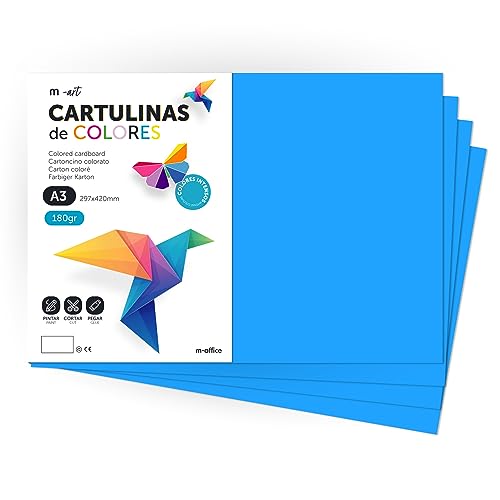 Cartulina de Colores, Cartulina A3, Folios Colores 180gr, Bloc cartulina colores intensos, Ideal para Manualidades, Imprimir tus Documentos y Diseños Creativos · m-office (100 Hojas, Azul Medio) von m-office