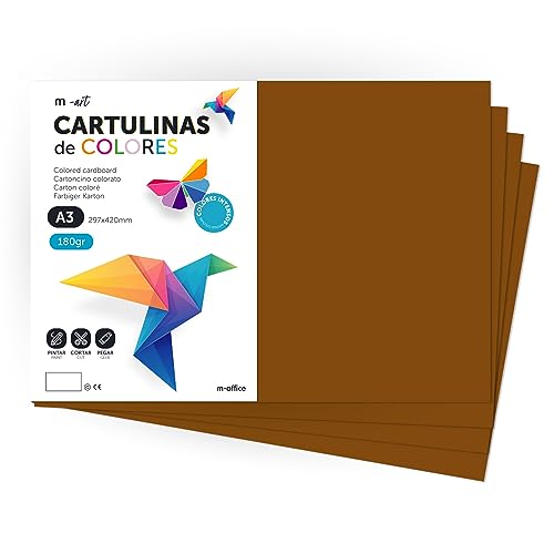 Cartulina de Colores, Cartulina A3, Folios Colores 180gr, Bloc cartulina colores intensos, Ideal para Manualidades, Imprimir tus Documentos y Diseños Creativos · m-office (100 Hojas, Marron) von m-office