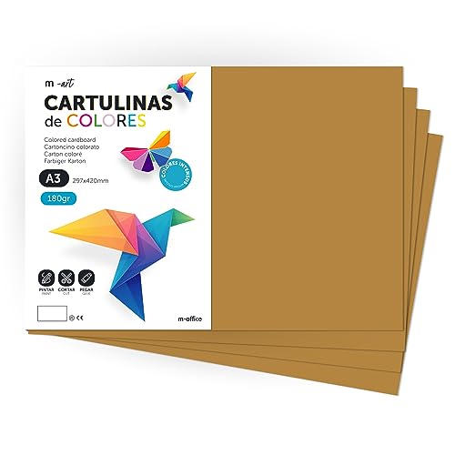 Cartulina de Colores, Cartulina A3, Folios Colores 180gr, Bloc cartulina colores intensos, Ideal para Manualidades, Imprimir tus Documentos y Diseños Creativos · m-office (100 Hojas, Marron Claro) von m-office