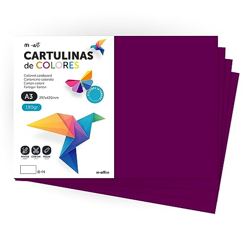 Cartulina de Colores, Cartulina A3, Folios Colores 180gr, Bloc cartulina colores intensos, Ideal para Manualidades, Imprimir tus Documentos y Diseños Creativos · m-office (100 Hojas, Morado) von m-office