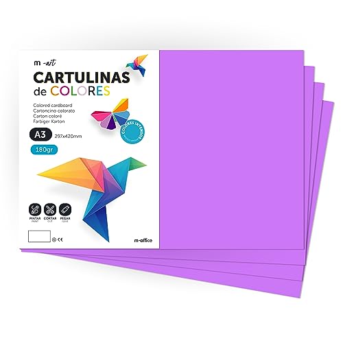 Cartulina de Colores, Cartulina A3, Folios Colores 180gr, Bloc cartulina colores intensos, Ideal para Manualidades, Imprimir tus Documentos y Diseños Creativos · m-office (200 Hojas, Lila) von m-office