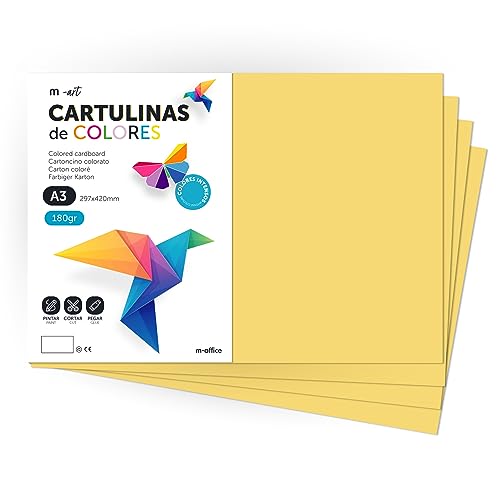 Cartulina de Colores, Cartulina A3, Folios Colores 180gr, Bloc cartulina colores intensos, Ideal para Manualidades, Imprimir tus Documentos y Diseños Creativos · m-office (200 Hojas, Marfil) von m-office