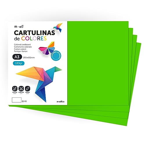 Cartulina de Colores, Cartulina A3, Folios Colores 180gr, Bloc cartulina colores intensos, Ideal para Manualidades, Imprimir tus Documentos y Diseños Creativos · m-office (200 Hojas, Verde Fuerte) von m-office